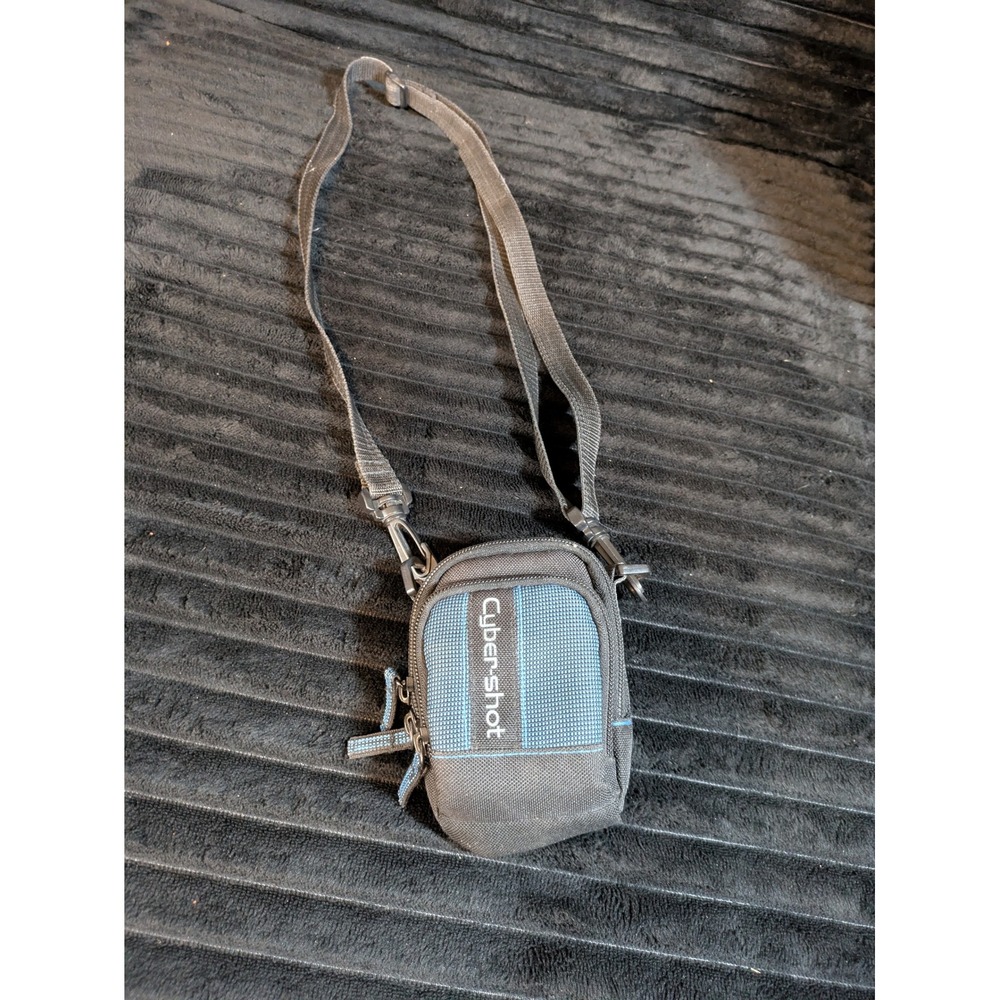 Sony Cyber-shot Camera Bag Black Blue Canvas Pouch Crossbody Belt Loop Case